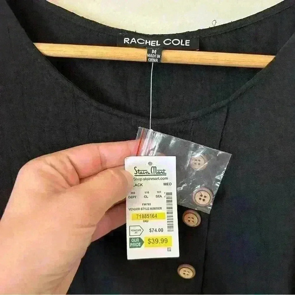 Rachel Coal Black Asymmetrical Button Blouse Size M - Picture 5 of 7